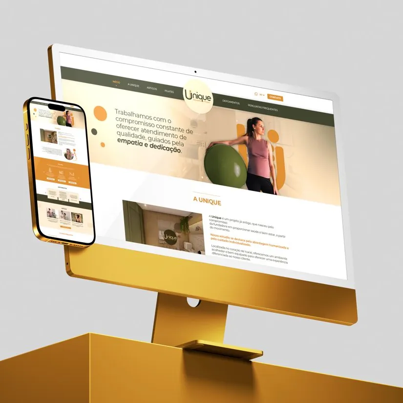 Site da Unique aberto em um computador e em um celular